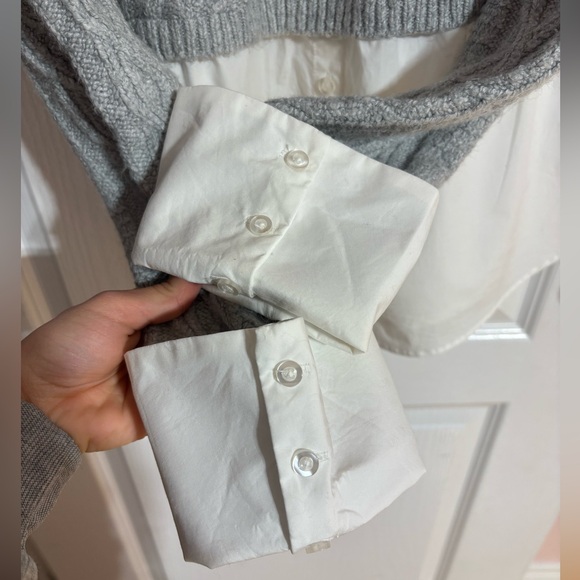 Anthropologie Maeve Cable Knit Layered Buttoned Soft Grey Sweater Size Medium - Picture 8 of 14